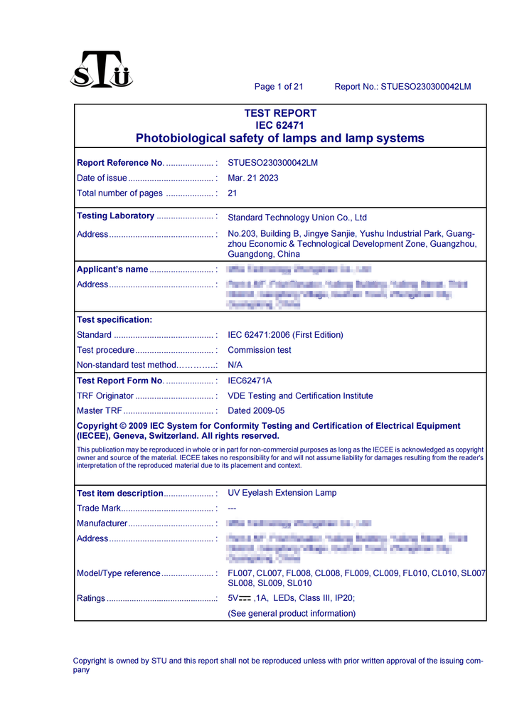 UV Lash Lamp Model II - Photobiological Safe